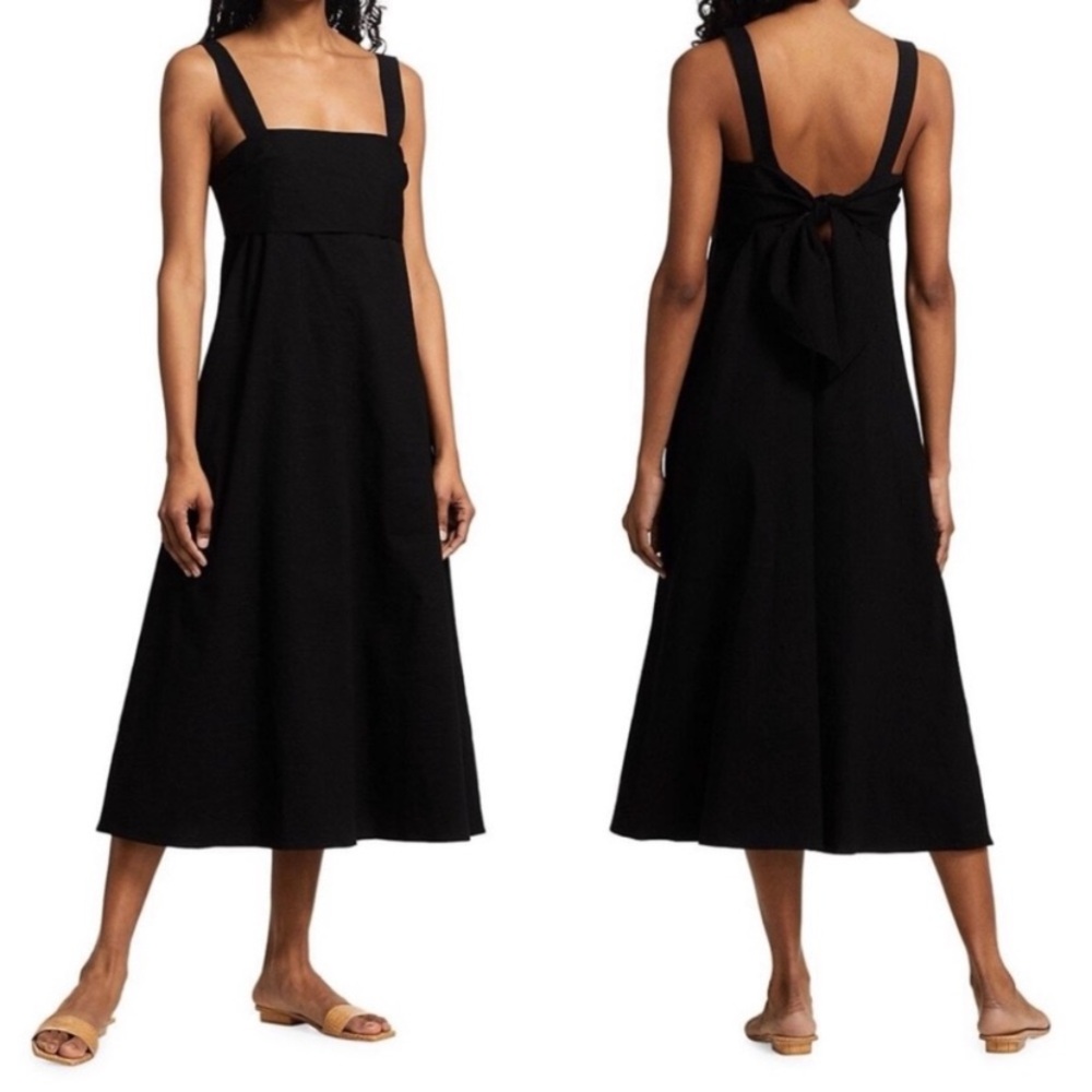 Theory Linen Blend Midi Dress in Black